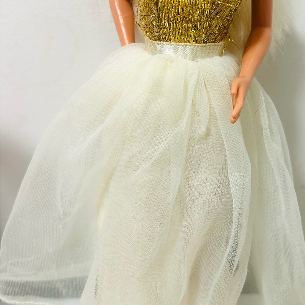 1972 Mattel Walk Lively Miss America Barbie iconic gold and white pageant gown